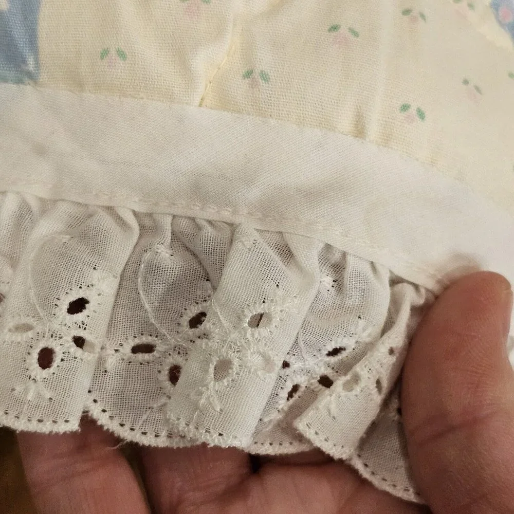 Vintage‎ Light Yellow Baby Blanket ABC Animals Quilted Eyelet Lace Trim 43 X 58